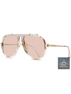 Oversized Retro Aviator Sunglasses UV400 Protection Gold Metal Accent Plastic